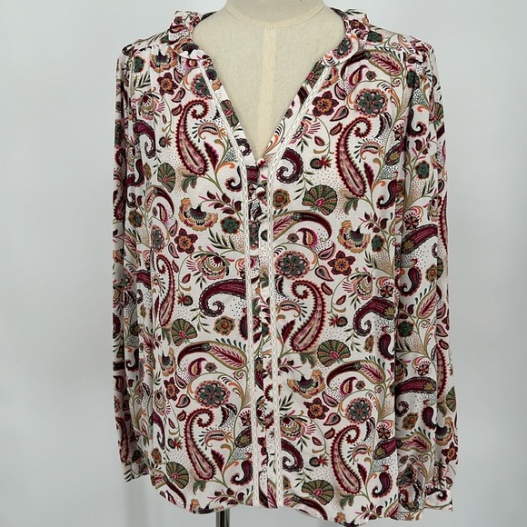 Loft Paisley Floral‎ Pull-Over V-Neck Long Sleeve Women's Size Small - Picture 1 of 11